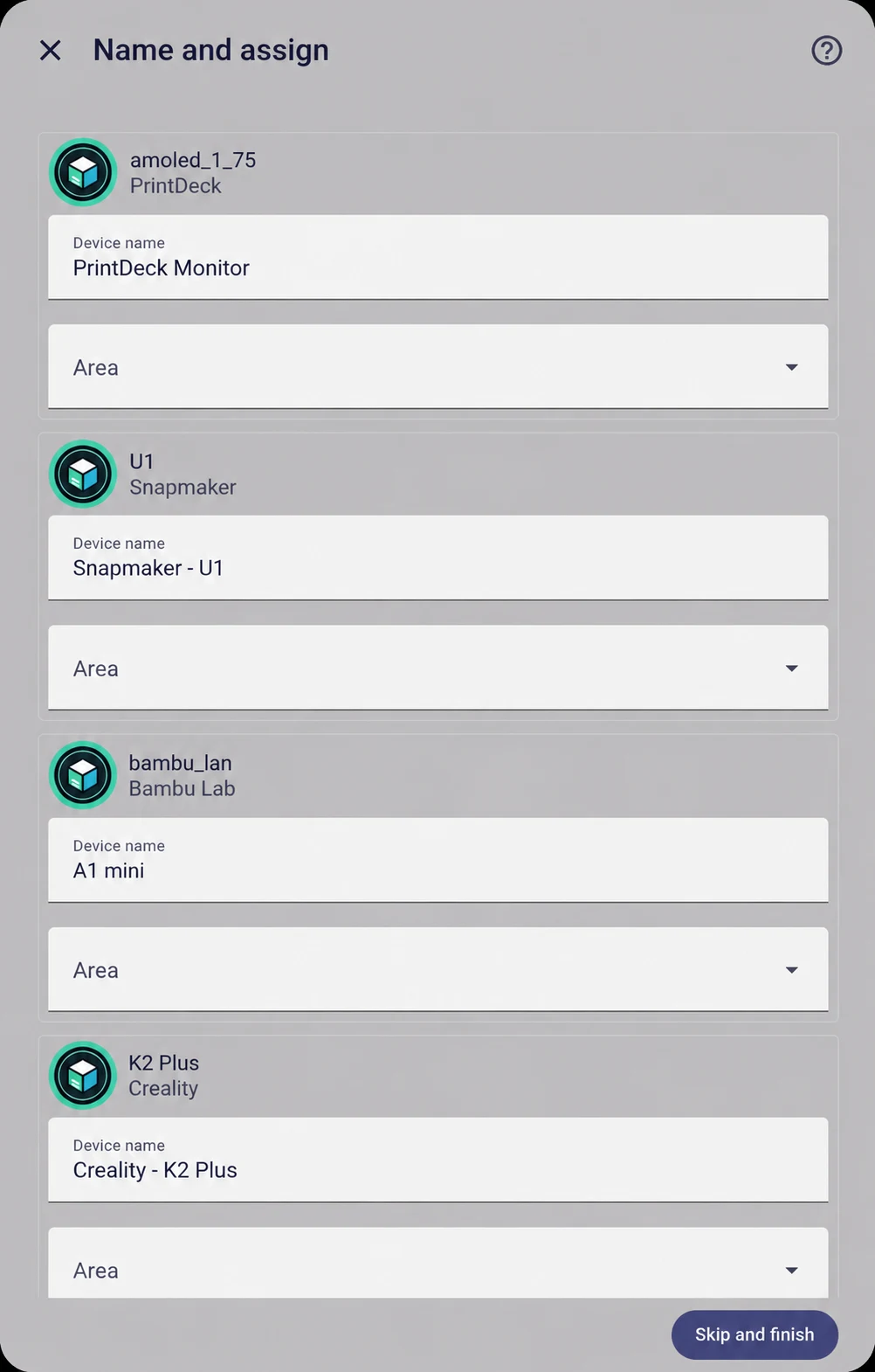 Home Assistant Name and assign screen for a PrintDeck monitor and its printers